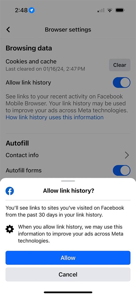 how to clear facebook browser history on iphone