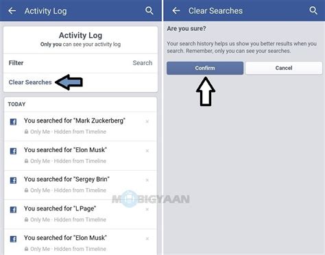 how to clear facebook history on android