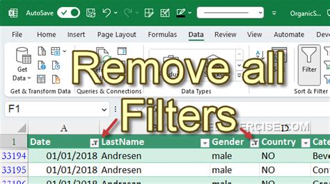 how to clear filter in excel with shortcut