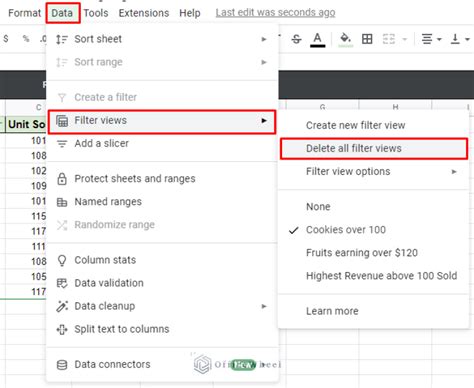 how to clear filter in google sheets