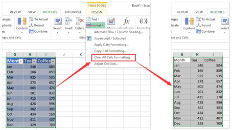 how to clear format in excel table