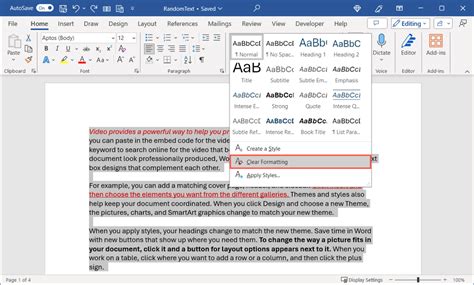 how to clear formatting in word shortcut mac