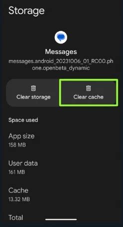 how to clear message app cache