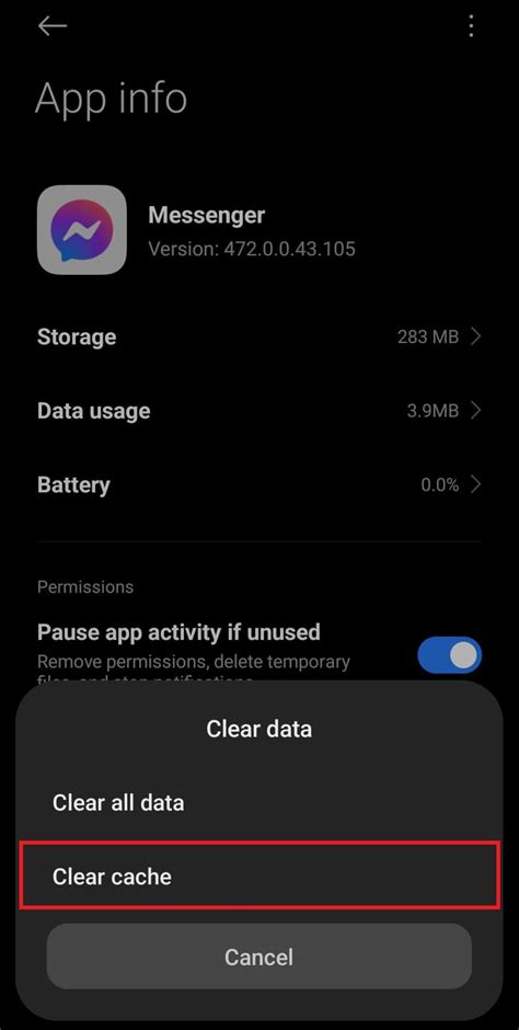 how to clear messenger cache on android