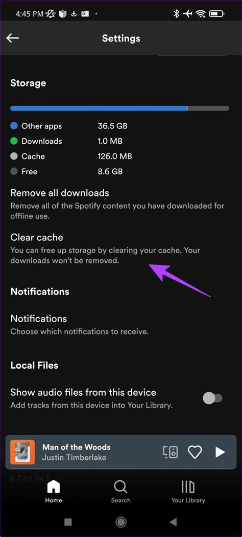 how to clear spotify cache on android