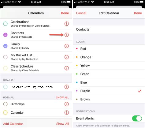 how to color code iphone calendar events