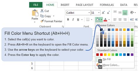 how to color text in excel shortcut