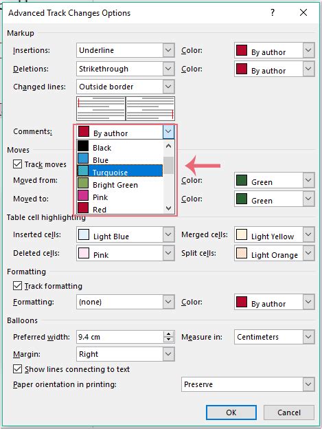 how to colour code comments in word