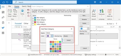 how to colour code names in outlook