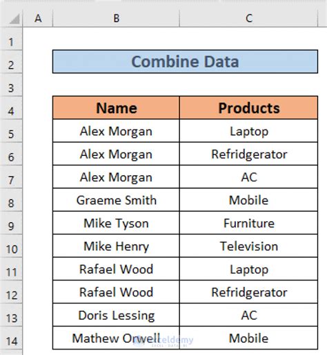 how to combine cells with same value in excel