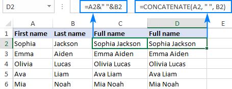 how to combine first name and last name in excel using formula