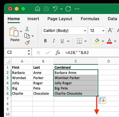 how to combine two variables in excel