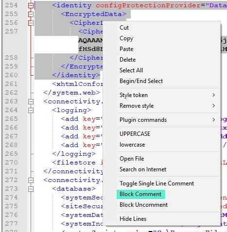 how to comment in config file c#
