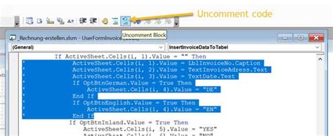 how to comment multiple lines of code in vba