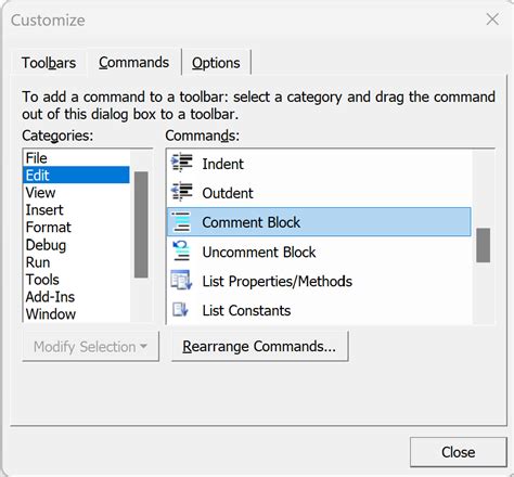 how to comment vba code block