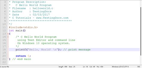 how to compile c program in text editor