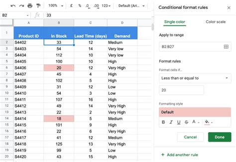 how to conditional format a cell to change color based on value