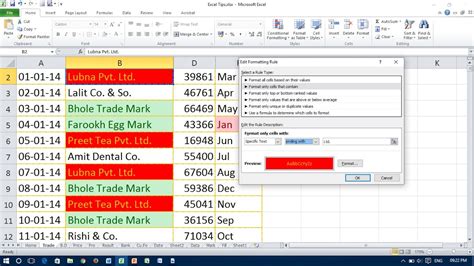 how to conditional format a text in excel