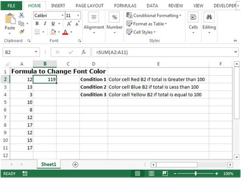 how to conditionally change font color in excel
