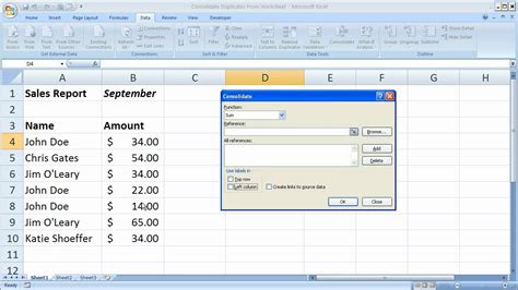 how to consolidate same data in excel