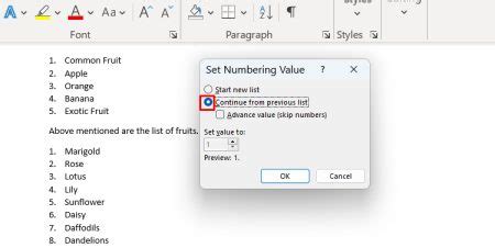 how to continue multilevel numbering in word