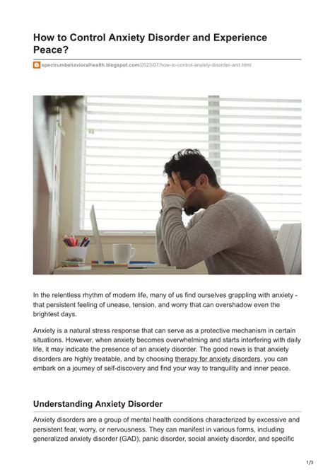 how to control anxiety disorder