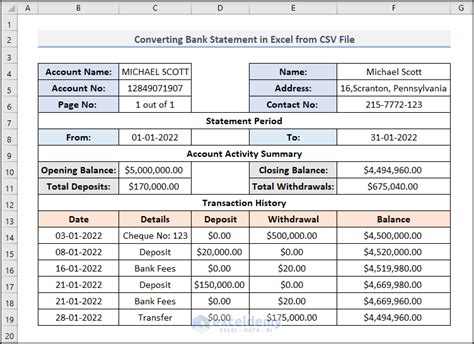 how to convert bank statement into excel