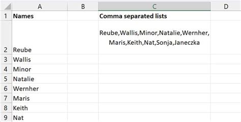how to convert excel list to comma delimited