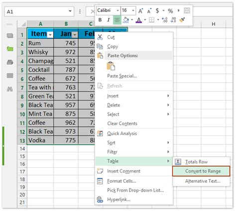 how to convert excel list to table