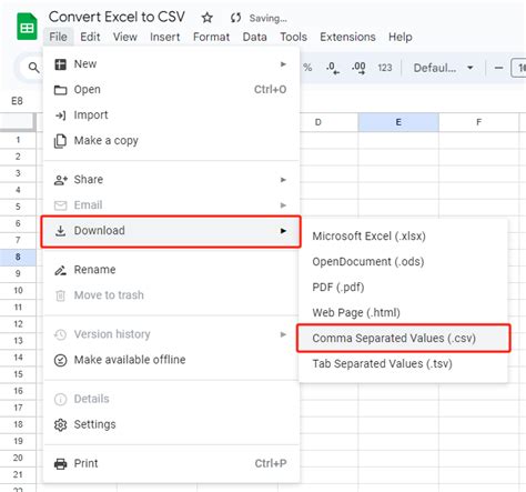 how to convert excel to csv in google sheets