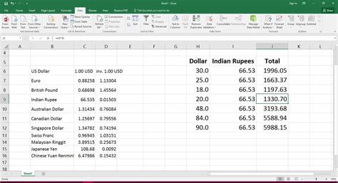 how to convert indian currency to dollar in excel