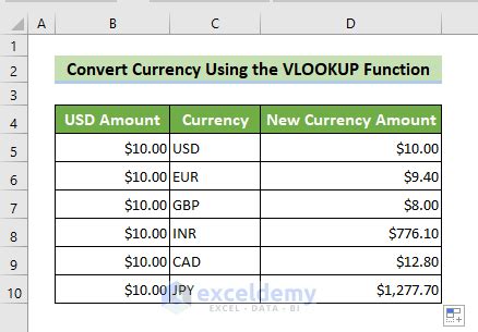 how to convert to us dollars in excel