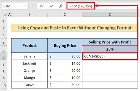 how to copy a formula in excel without it changing