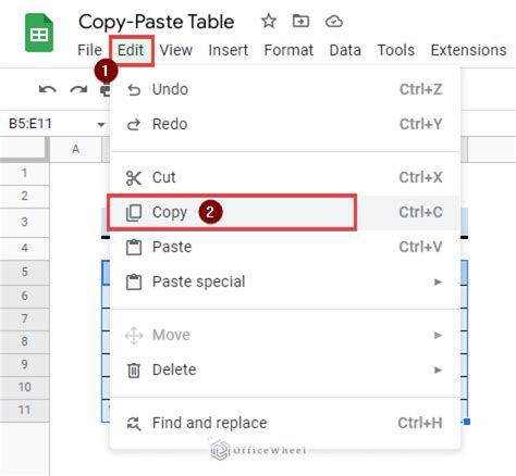 how to copy and paste a table in google sheets