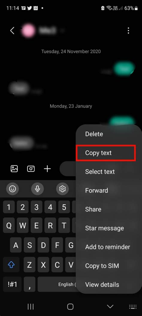 how to copy and paste a text message in android