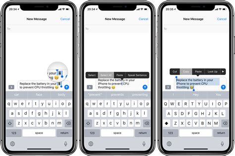 how to copy and paste a text message iphone