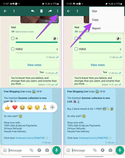 how to copy and paste a text message on whatsapp