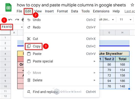 how to copy and paste a whole column in google sheets