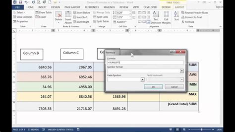 how to copy and paste formula in word table