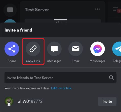 how to copy discord server invite link