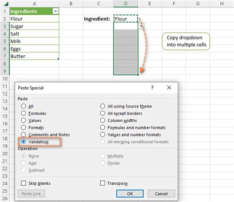 how to copy drop down list from excel to word