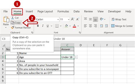how to copy drop down list in excel to another sheet