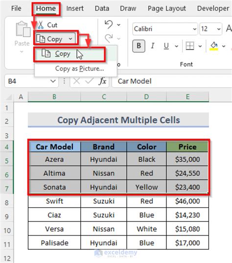 how to copy multiple cells down in excel