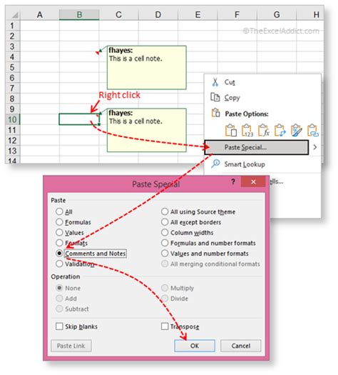 how to copy notes from excel cell