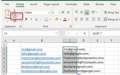 how to copy paste email id from excel to outlook