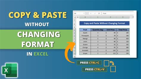 how to copy paste without changing format in excel shortcut