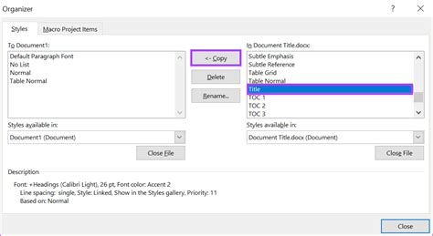 how to copy style in word to another document