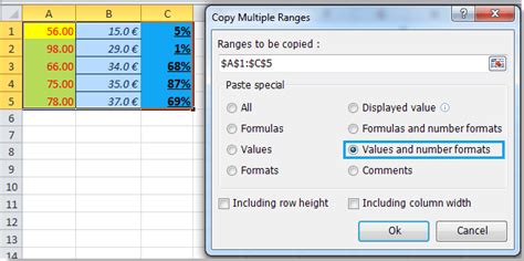 how to copy values and number formatting in excel