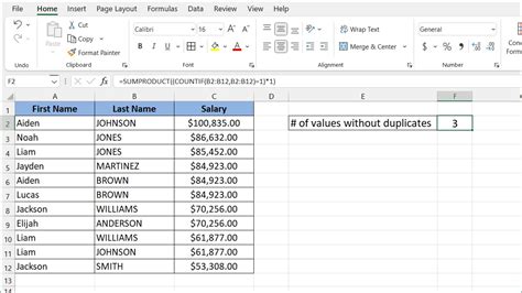 how to count excel without duplicates