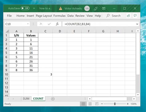 how to count items in excel sheet